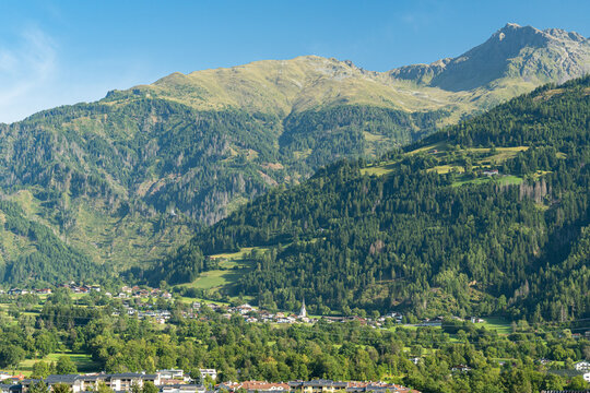 Panoramic view of the Schober Group mountains with Schleinitz peak on the far right, seen from Lienz, East Tyrol, Austria