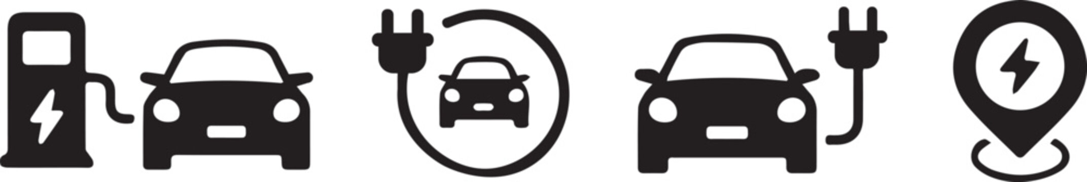 electric vehicle icon set flat black ev charging plug location sync car symbols vector