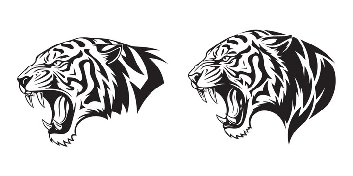 minimalist black and white line art of two stylized bison heads facing opposite directions