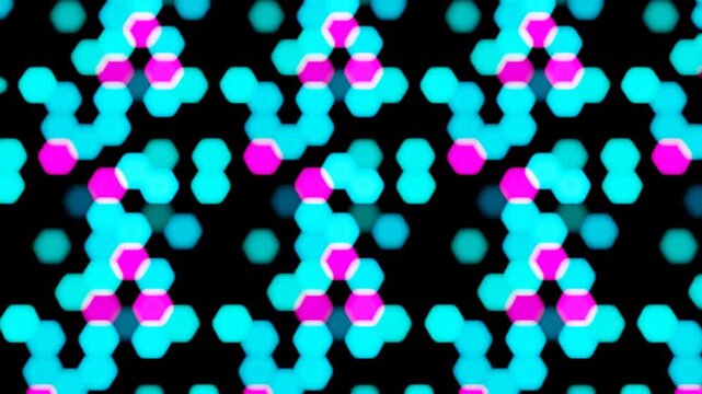mesmerizing hypnotic seamless looping cyan pink hexagon grid pulsing on off  10 seconds moving black background animation screensaver visualizer hd video