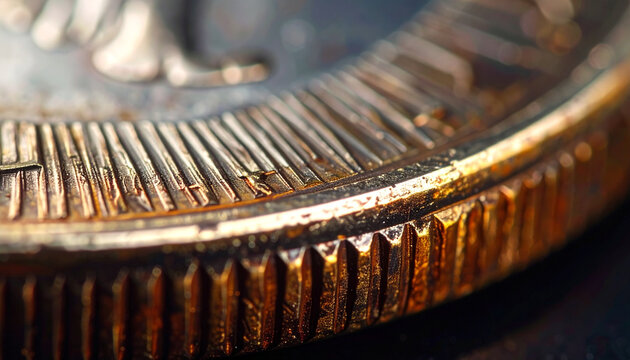 Close up of a silver coin showing intricate details and textures