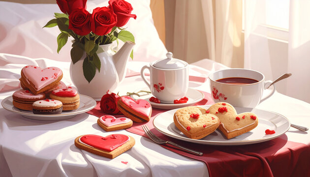 Valentines day breakfast with roses
