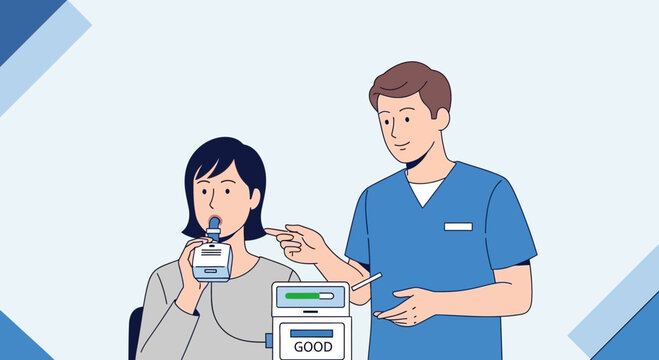 Doctor assisting patient with spirometry test for lung function measurement