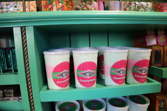 
Honeydukes Candyfloss containers at a store