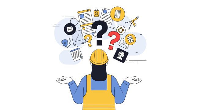 Confused Construction Worker Thinking Problems.