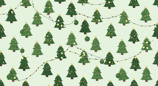 Seamless Christmas pattern featuring green pine wreaths decorated with festive red and gold ribbon bows on a clean white background.