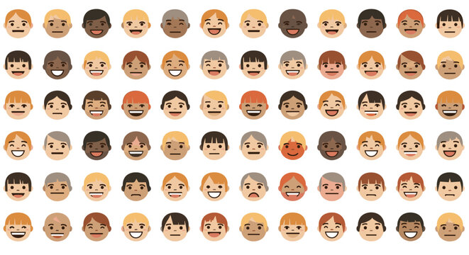 Large collection of diverse human faces representing various ethnicities, ages, and expressions arranged in a neat grid for social inclusion.