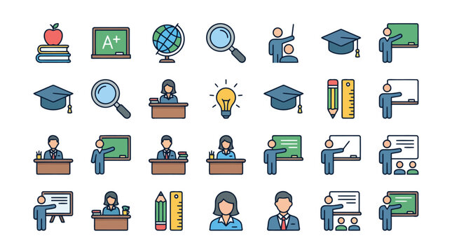 Collection of education and learning icons illustration.