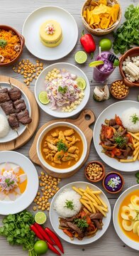 Vibrant Peruvian Feast with Diverse Dishes and Fresh Ingredients