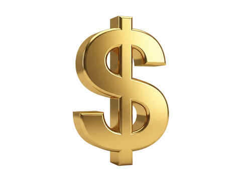 3D rendered golden dollar sign currency symbol isolated on a white background