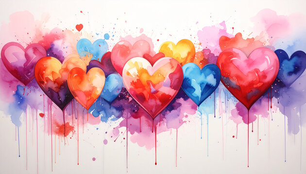 Watercolor hearts vibrant love and romance