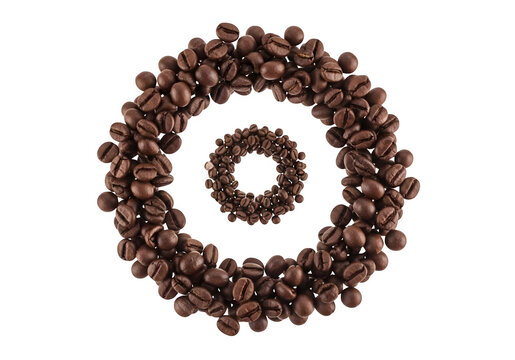 Coffee beans arranged in a circular pattern on a transparent background