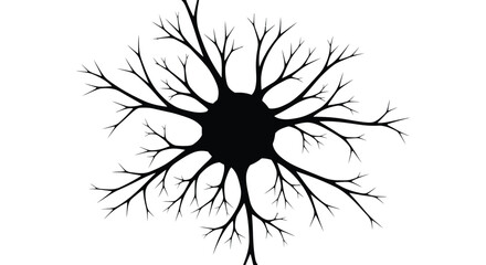 A striking black silhouette of a branching neuron resembling a tree or root system against a white background silhouette high quality © AsfiqurRahman