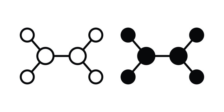 Ethylene molecule icon and symbol. Vector icons set