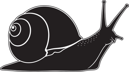 Black and white of a snail with a spiraled shell and two antennae, isolated on a white background, also transparent background © PixelSaga MH2 