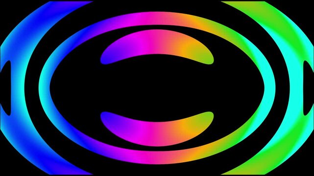 Minimalist purple and cyan oval rings expanding in a futuristic portal loop
