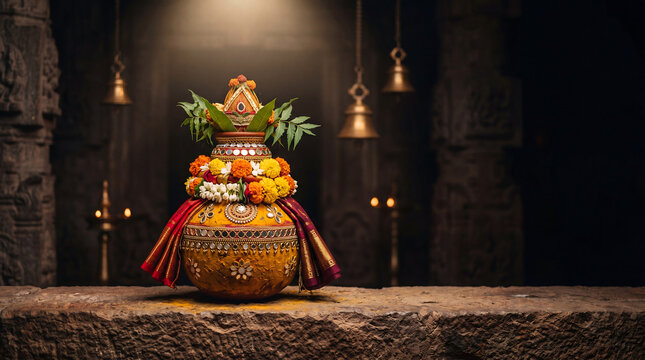 A vibrant Telangana festival honoring Goddess Mahakali with decorated Bonam offerings, neem leaves, and temple rituals symbolizing devotion, protection, and gratitude.