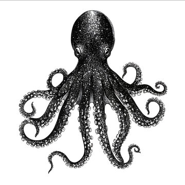 black silhouette octopus on a white backgrounk vector