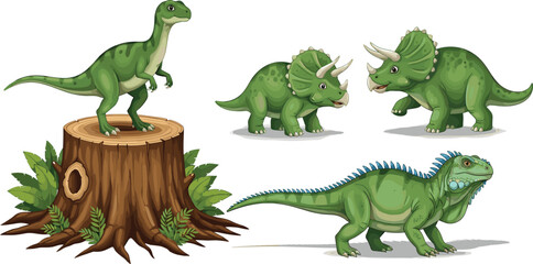 Realistic Dinosaur Illustration Set Featuring T Rex Triceratops and Jurassic Creatures with Detailed Texture for Educational Design and Prehistoric Artwork © MDTAREK