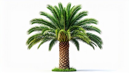 Obraz premium Vibrant Green Phoenix Palm Tree Isolated on White Background Representing Tropical Vegetation Landscaping and Exotic Nature