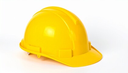 Fototapeta premium Yellow Construction Hard Hat Safety Helmet Isolated on White Background Representing Industrial Protection Engineering and Workplace Labor Safety