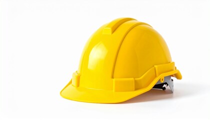 Fototapeta premium Yellow Construction Hard Hat Safety Helmet Isolated on White Background Representing Industrial Protection Engineering and Workplace Labor Safety