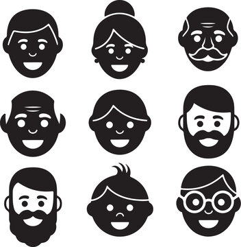 Minimalist Human Face Silhouette Icons - Diverse Smiling Avatars