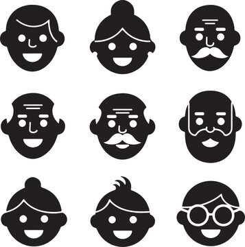Minimalist Human Face Silhouette Icons - Diverse Smiling Avatars