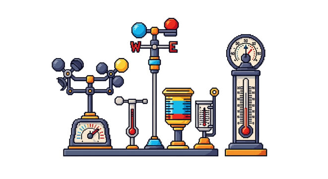 Collection of Weather Measuring Instruments Displayed Together.