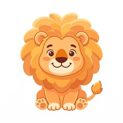 Fototapeta premium Cute Cartoon Lion Character with Fluffy Mane Sitting and Smiling