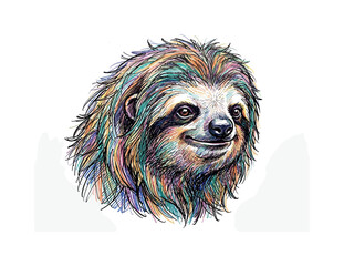 Fototapeta premium Vibrant, colorful portrait of a sloth's face with expressive eyes and a gentle smile