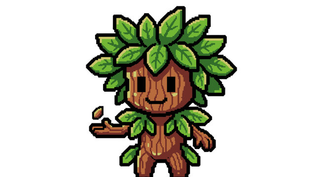 Cute Pixel Art Tree Creature Character Illustration.