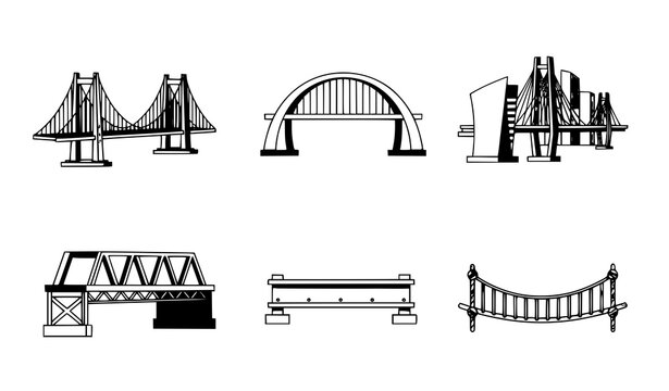 Bridge icons vector cartoon set flat web design suspension arch