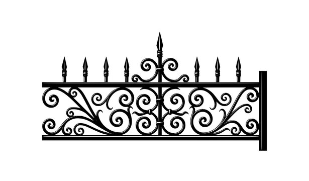 Wrought iron fence vector ornate scroll gate finial decorative design