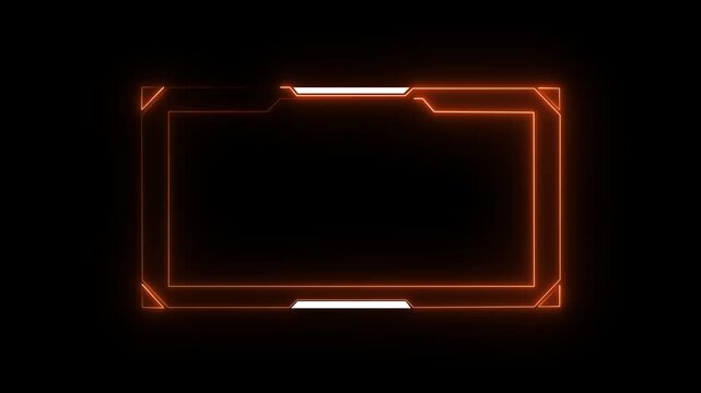 A digital futuristic frame with glowing neon red and purple lines on a black background, simulating a HUD interface for technology or gaming concepts..