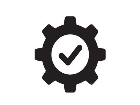 A gear icon with an integrated checkmark symbol indicating confirmation or success Vector