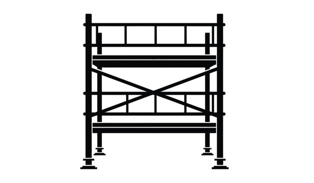 A stark black silhouette of a metal scaffolding structure is prominently displayed against a plain white background representing construction or industry silhouette high quality