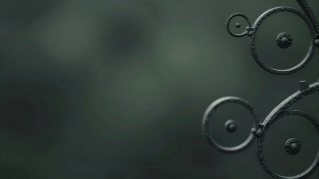 Moody Wrought Iron Scrolls on Dark Forest Green Background with Copy Space for Banner Template