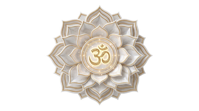 An artistic mandala with the Om symbol. isolated on a white background. PNG