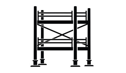 A stark black depiction of a metal scaffolding structure stands isolated on a white background presenting a bold silhouette high quality professional detailed modern © rsvect02