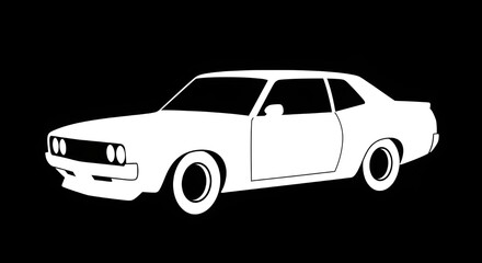 Obraz premium Vintage white muscle car side view illustration on black background for automotive design