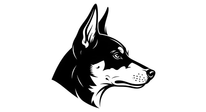 Minimalist black and white illustration of a German Shepherd dog head in profile view