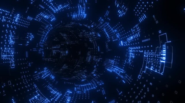 Blue light trails forming a circular pattern on dark background