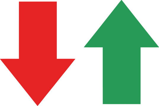 Contrasting arrows pointing downwards and upwards in red and green colors Vector