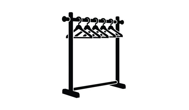 A simple clothing rack displays five empty hangers creating a minimalist image against a white background silhouette high quality professional detailed modern elegant stylish