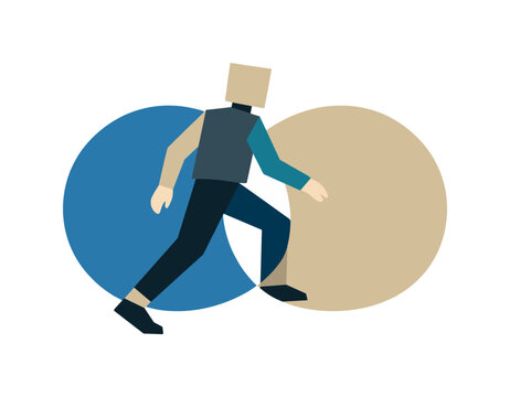 Abstract Geometric Exploration. Person stepping into the overlap to explore abstract relationships directly rather than