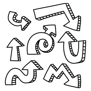 Arrow line doodle vector icon set. Collection of doodle lines arrows for graphic elements