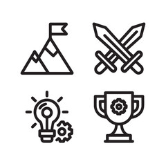 Fototapeta premium Minimal Outline Icons Set – Achievement, Strategy, Innovation and Success Concepts