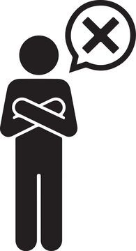 Stick Figure Arms Crossed Refusal Icon with X Speech Bubble Vector