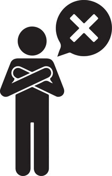 Stick Figure Arms Crossed Refusal Icon with X Speech Bubble Vector